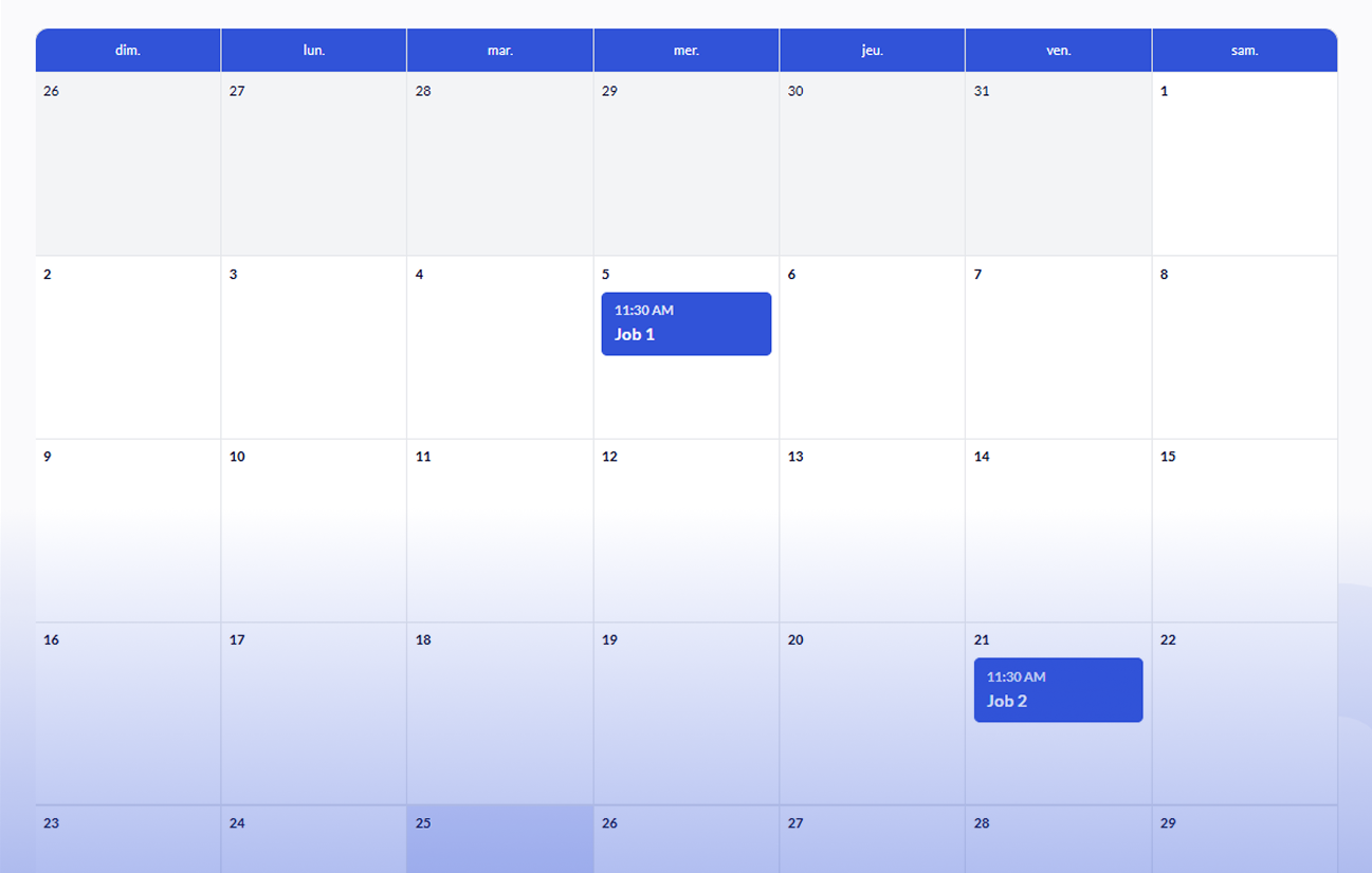 Aperçu de l’application Aida affichant la page des rendez-vous du membre sous forme de calendrier.
